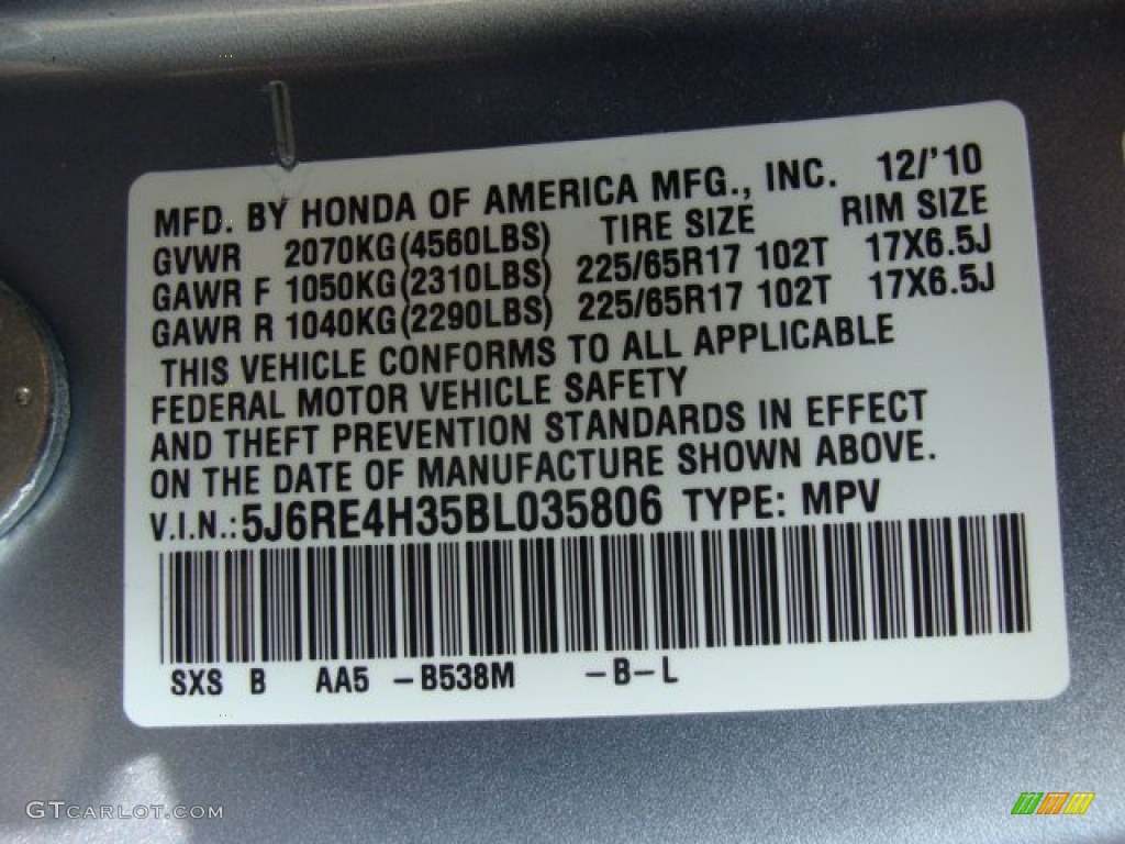 2011 CR-V LX 4WD - Glacier Blue Metallic / Gray photo #16