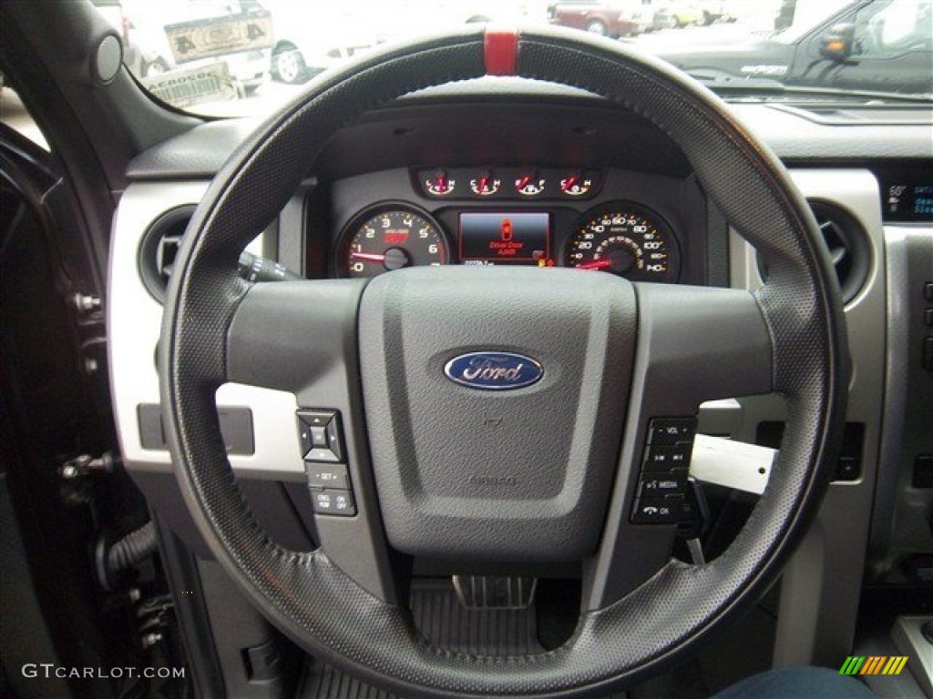 2011 Ford F150 SVT Raptor SuperCrew 4x4 Raptor Black Steering Wheel Photo #79579615