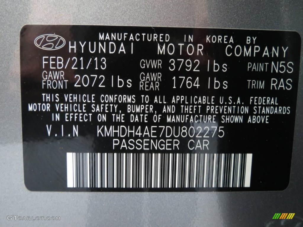 2013 Elantra GLS - Titanium Gray Metallic / Gray photo #6