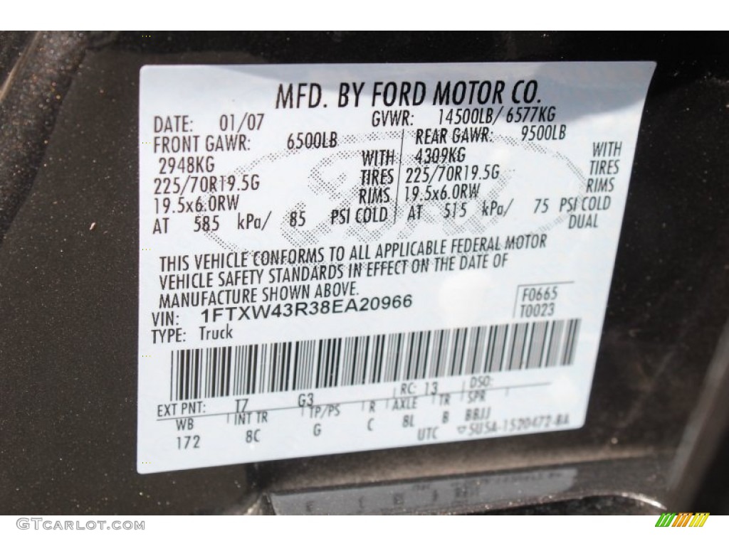 2008 F450 Super Duty Color Code T7 for Dark Stone Brown Metallic Photo #79584667