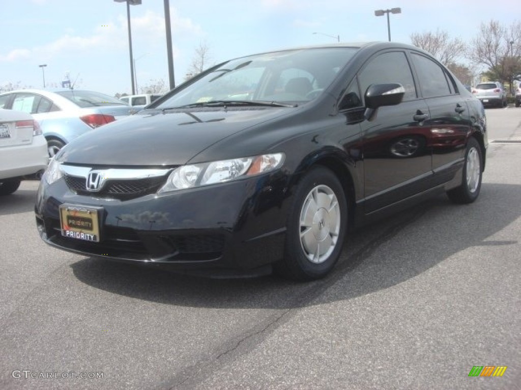 2009 Civic Hybrid Sedan - Crystal Black Pearl / Beige photo #1