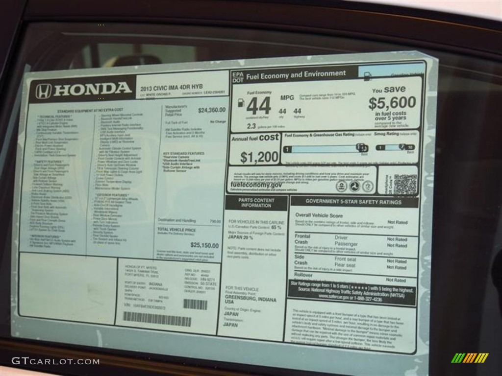 2013 Honda Civic Hybrid Sedan Window Sticker Photo #79585391