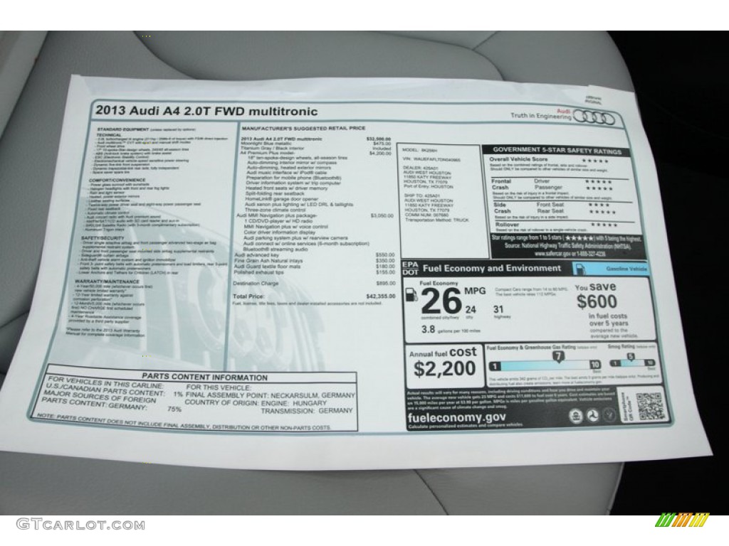 2013 Audi A4 2.0T Sedan Window Sticker Photo #79590780