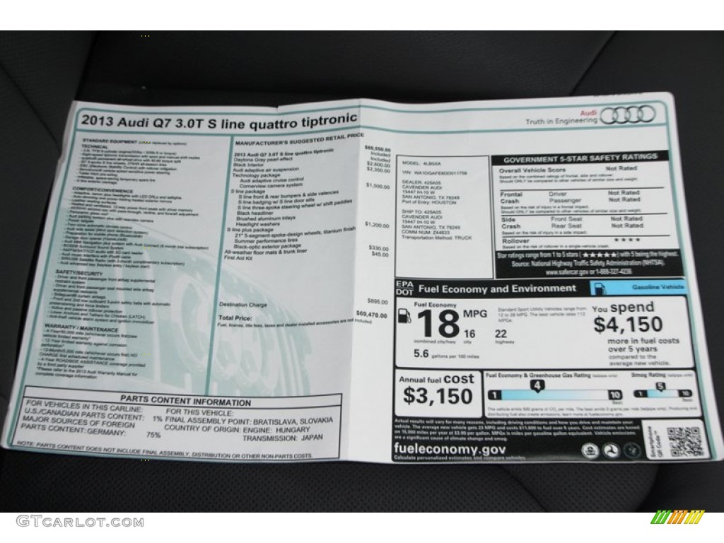 2013 Audi Q7 3.0 S Line quattro Window Sticker Photo #79592515