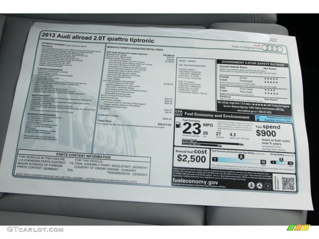 2013 Audi Allroad 2.0T quattro Avant Window Sticker Photo #79593002