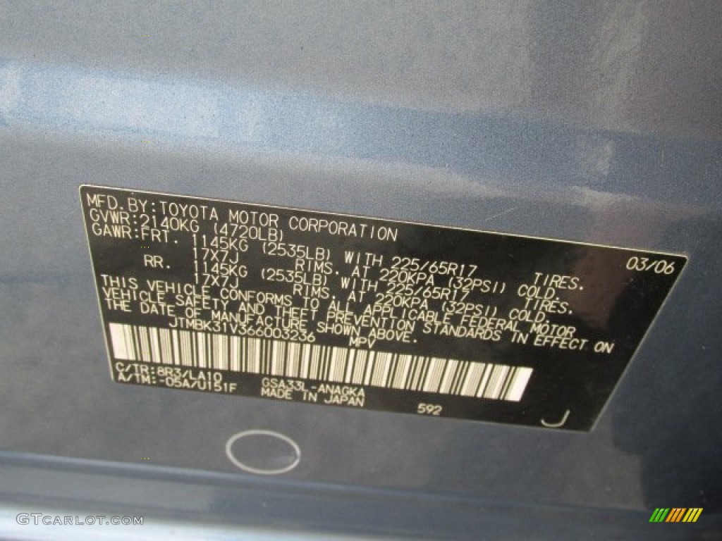 2006 RAV4 Color Code 8R3 for Pacific Blue Metallic Photo #79602380