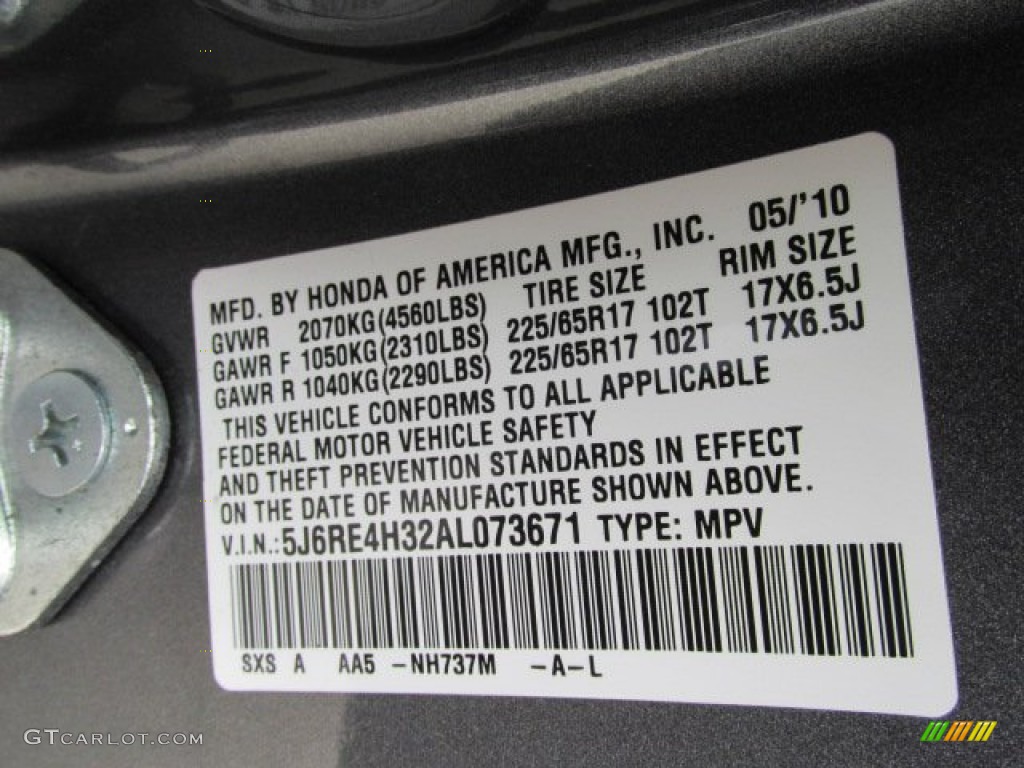 2010 CR-V LX AWD - Polished Metal Metallic / Black photo #18