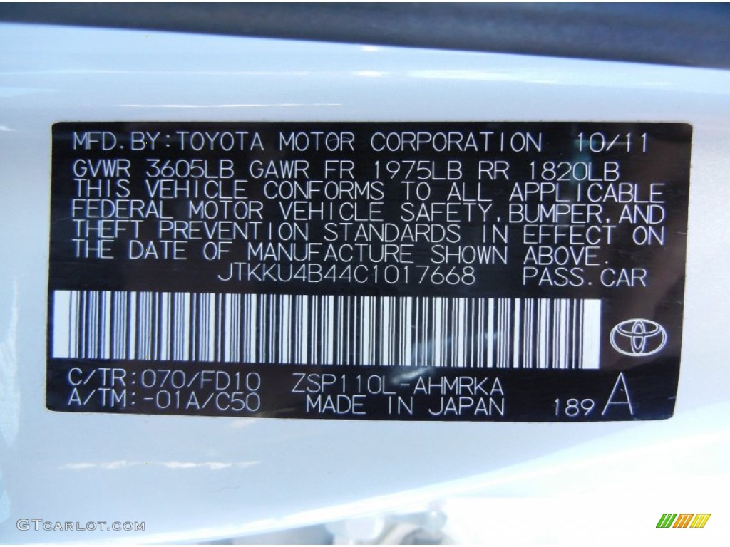 2012 xD Color Code 070 for RS Blizzard Pearl Photo #79611401