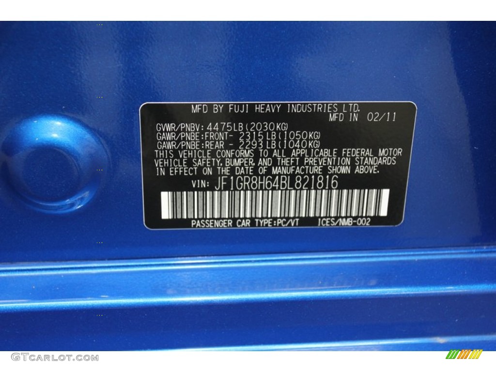 2011 Subaru Impreza WRX STi Info Tag Photos