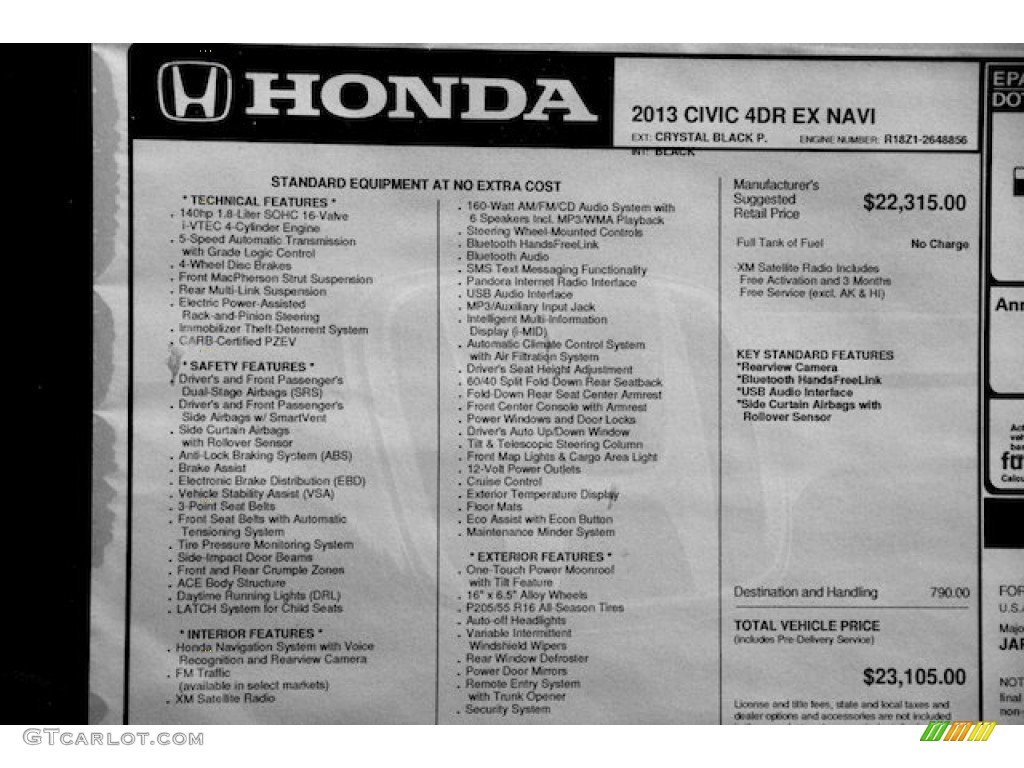2013 Honda Civic EX Sedan Window Sticker Photo #79617361