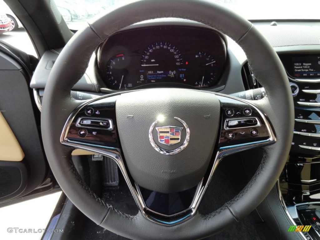 2013 Cadillac ATS 2.0L Turbo AWD Caramel/Jet Black Accents Steering Wheel Photo #79619311