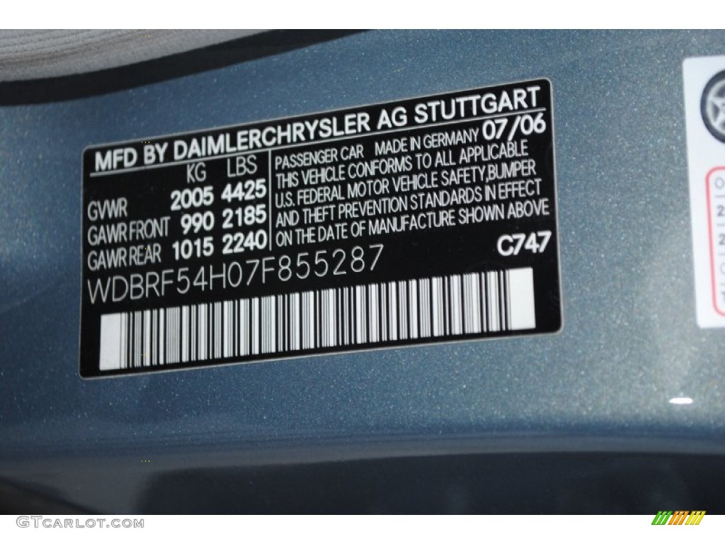 2007 Mercedes-Benz C 280 Luxury Color Code Photos