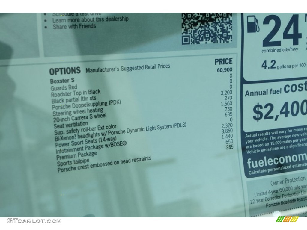 2013 Porsche Boxster S Window Sticker Photo #79632137