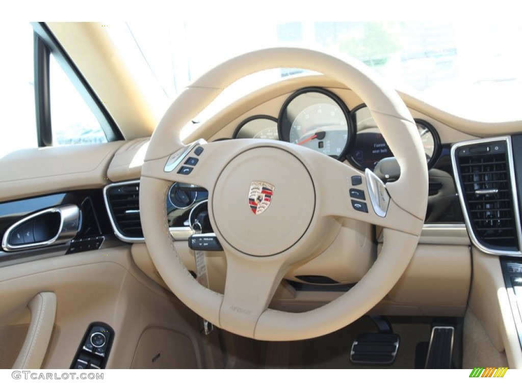 2013 Porsche Panamera S Luxor Beige Steering Wheel Photo #79632892