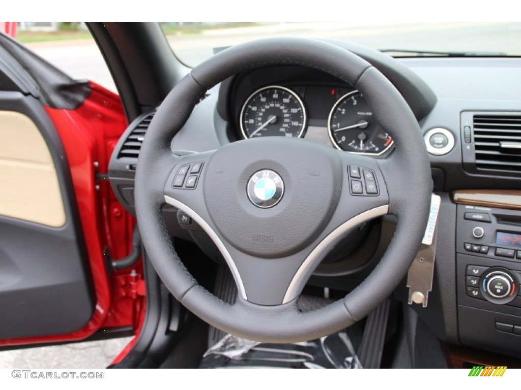 2012 BMW 1 Series 128i Convertible Savanna Beige Steering Wheel Photo #79632956