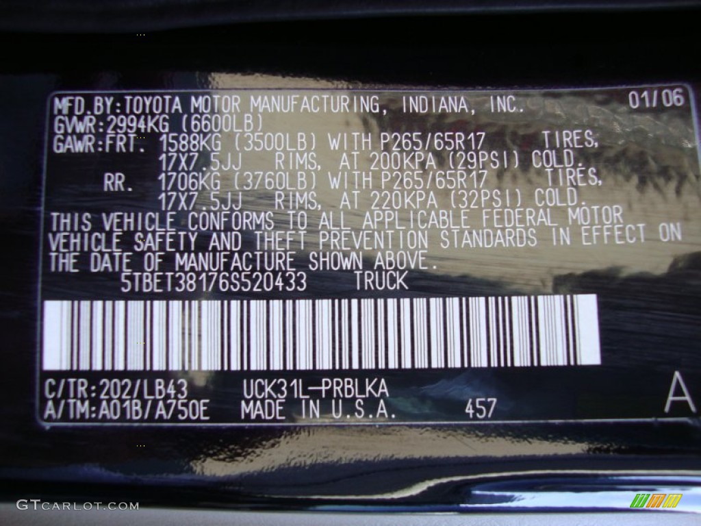 2006 Tundra Color Code 202 for Black Photo #79634068