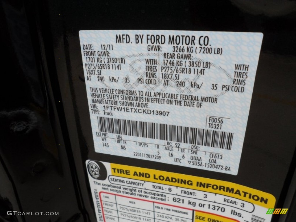 2012 Ford F150 XLT SuperCrew 4x4 Color Code Photos