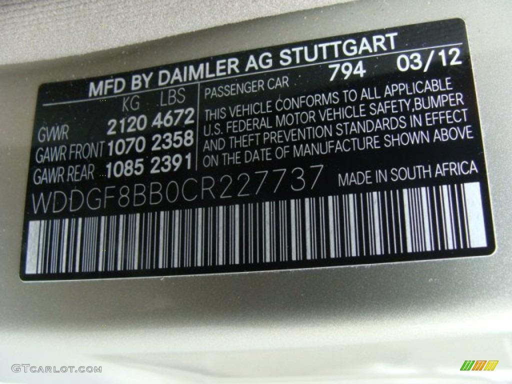 2012 Mercedes-Benz C 300 Luxury 4Matic Color Code Photos