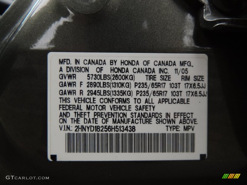 2006 Acura MDX Standard MDX Model Info Tag Photos