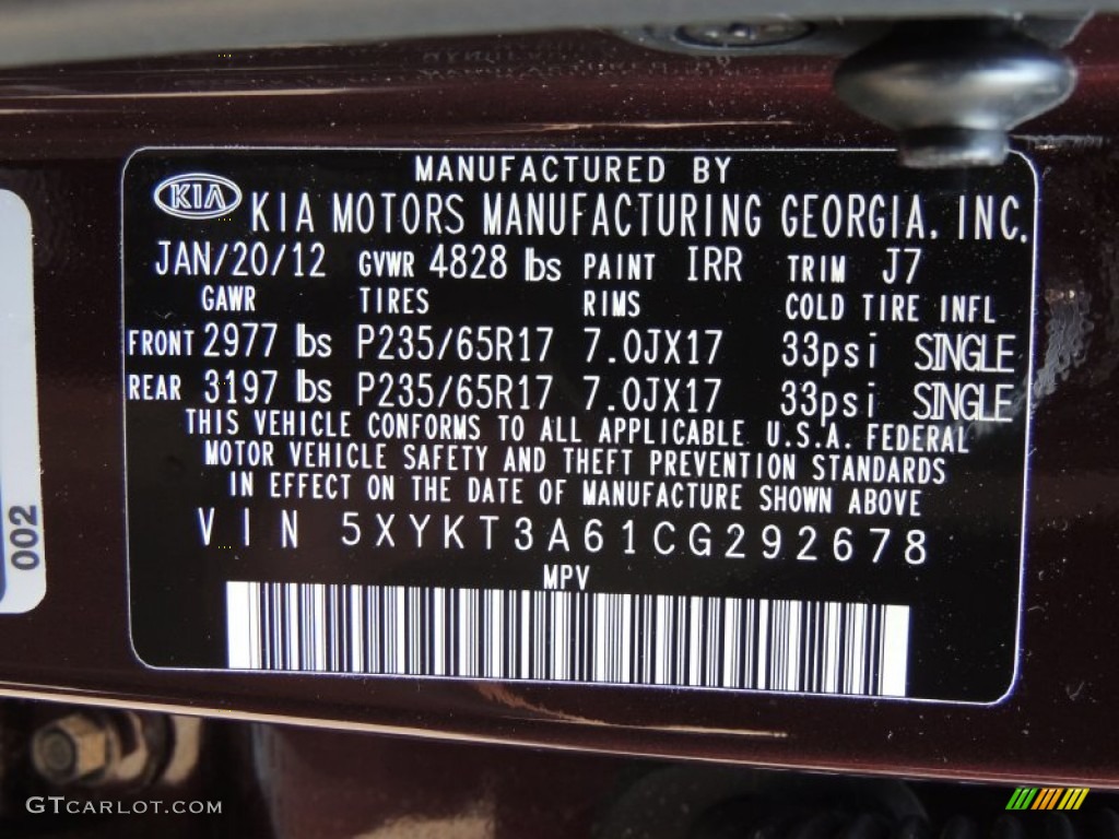 2012 Sorento Color Code IRR for Dark Cherry Photo #79652597