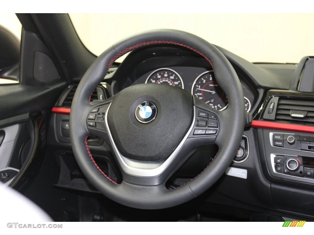 2012 BMW 3 Series 328i Sedan Everest Grey/Black Highlight Steering Wheel Photo #79655204