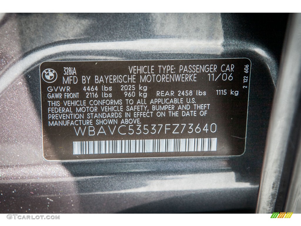 2007 BMW 3 Series 328i Sedan Info Tag Photo #79657674