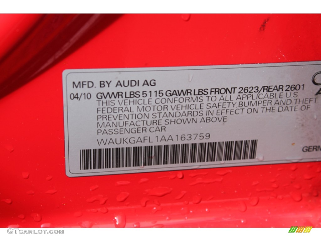 2010 Audi S4 3.0 quattro Sedan Info Tag Photo #79662705