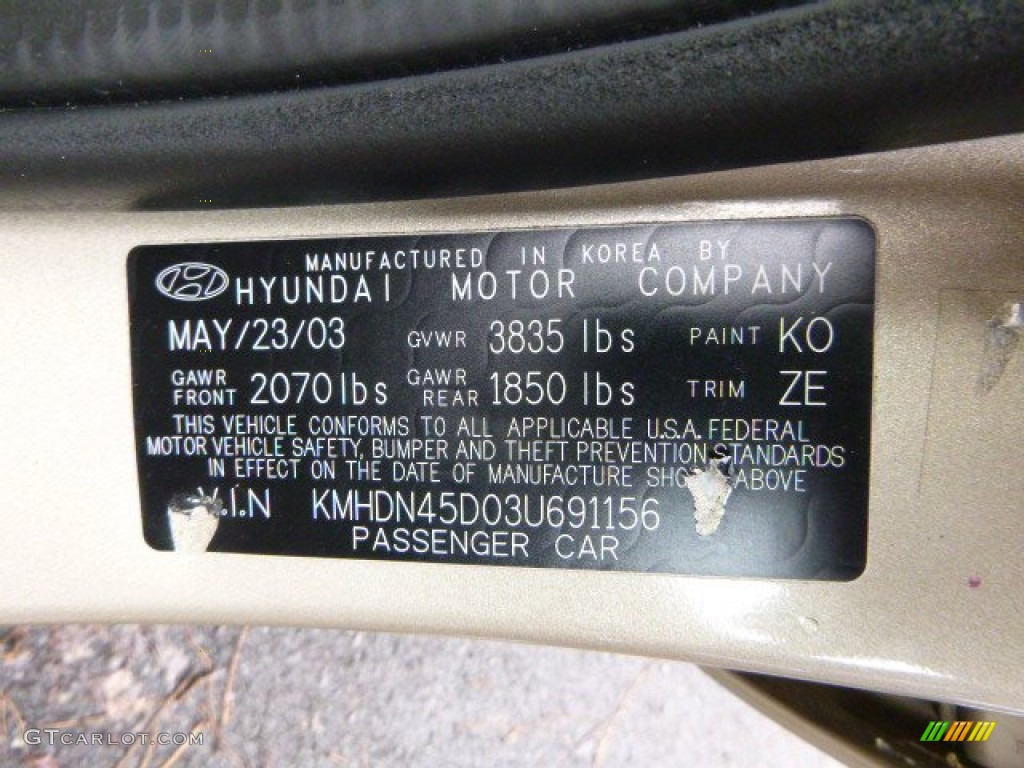 2003 Elantra Color Code KO for Champagne Beige Photo #79663176