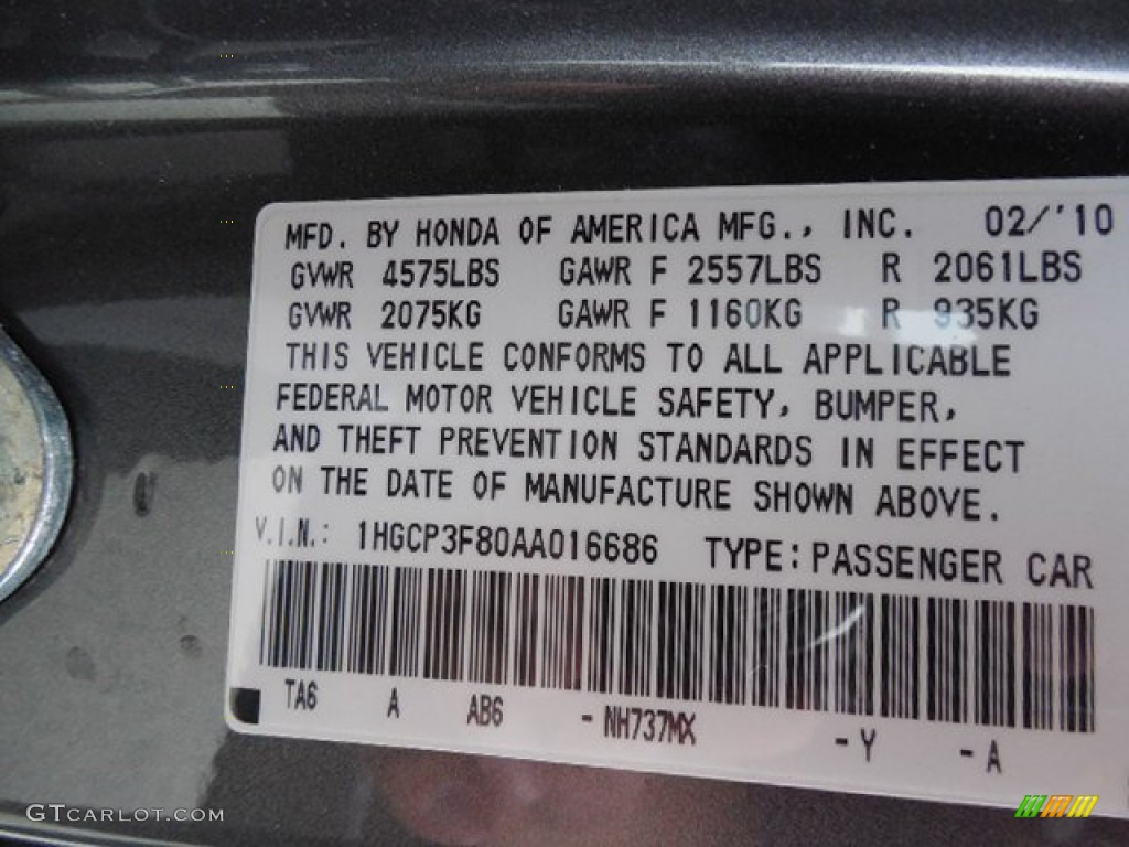 2010 Accord EX-L V6 Sedan - Polished Metal Metallic / Gray photo #14