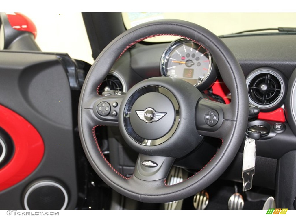 2013 Mini Cooper John Cooper Works Hardtop Championship Lounge Leather/Red Piping Steering Wheel Photo #79665722