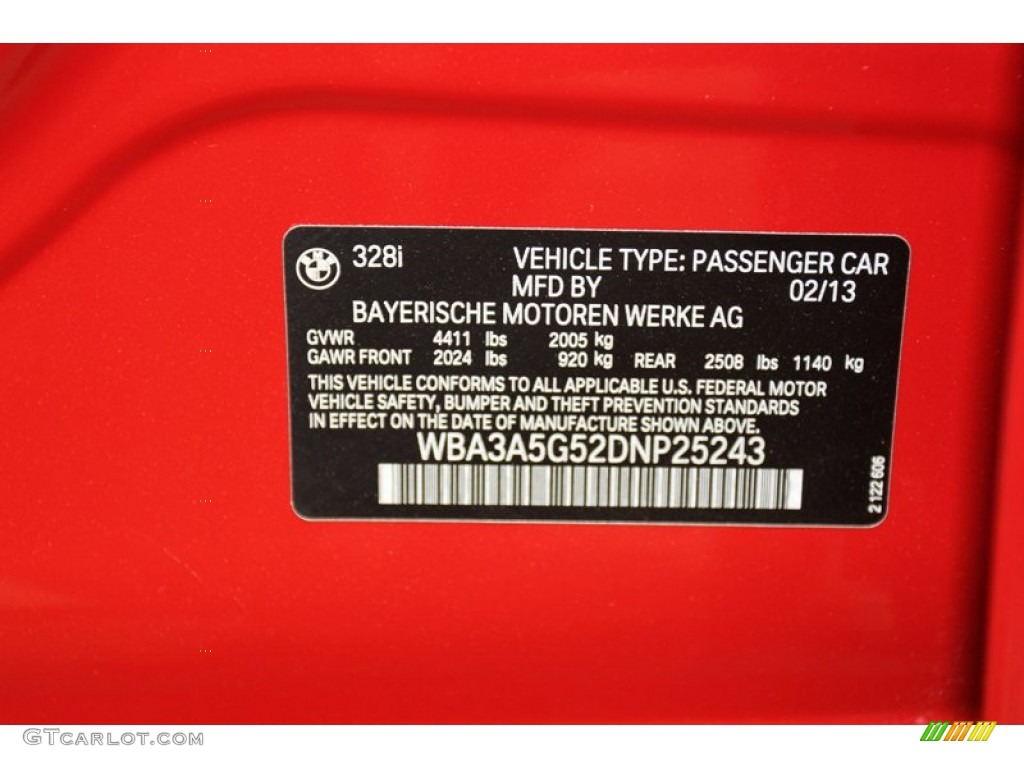 2013 BMW 3 Series 328i Sedan Info Tag Photo #79671106