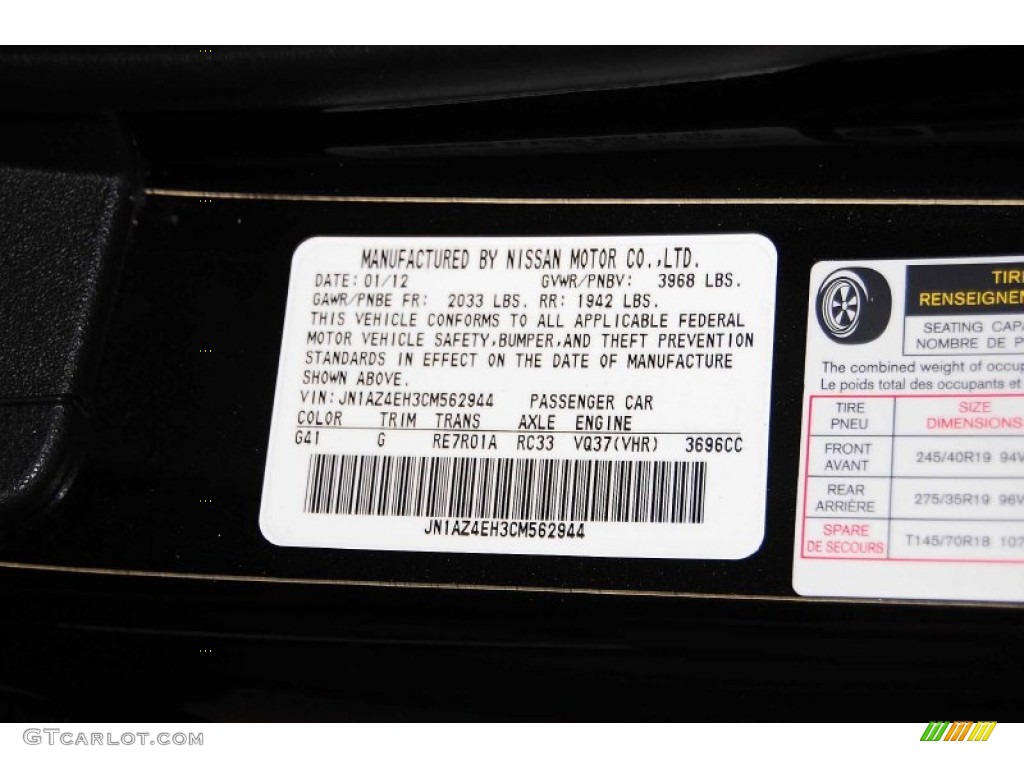 2012 Nissan 370Z Sport Coupe Color Code Photos