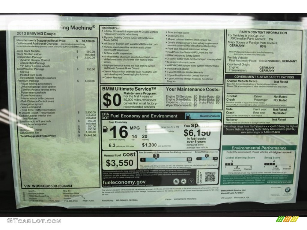 2013 BMW M3 Coupe Window Sticker Photo #79673010