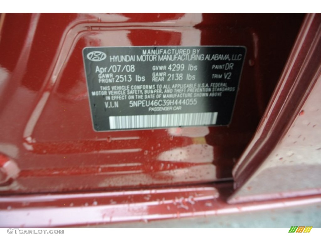 2009 Sonata Color Code DR for Dark Cherry Red Photo #79677012