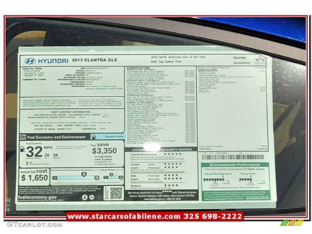 2013 Elantra GLS - Atlantic Blue / Beige photo #3