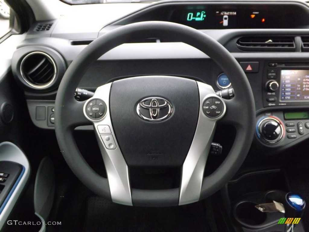 2013 Toyota Prius c Hybrid Three Light Blue Gray/Black Steering Wheel Photo #79682949
