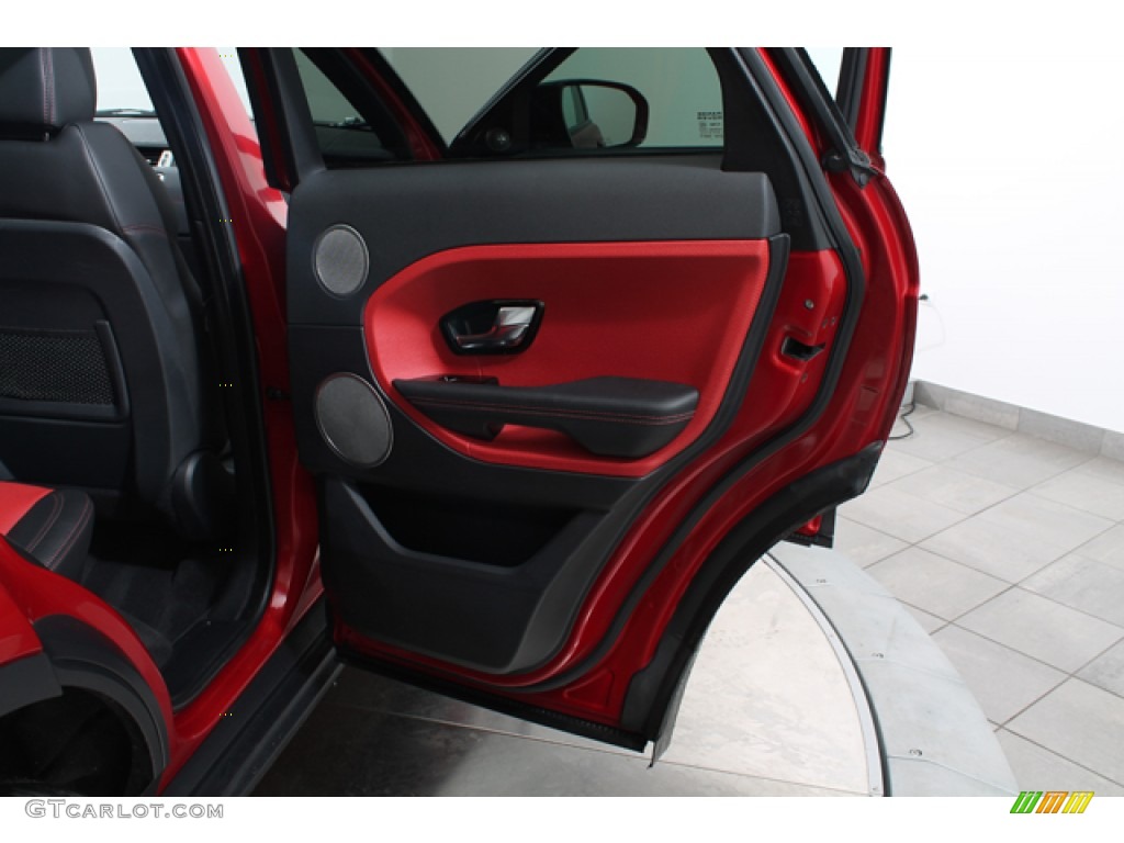 2012 Land Rover Range Rover Evoque Dynamic Dynamic Ebony/Pimento Door Panel Photo #79688647