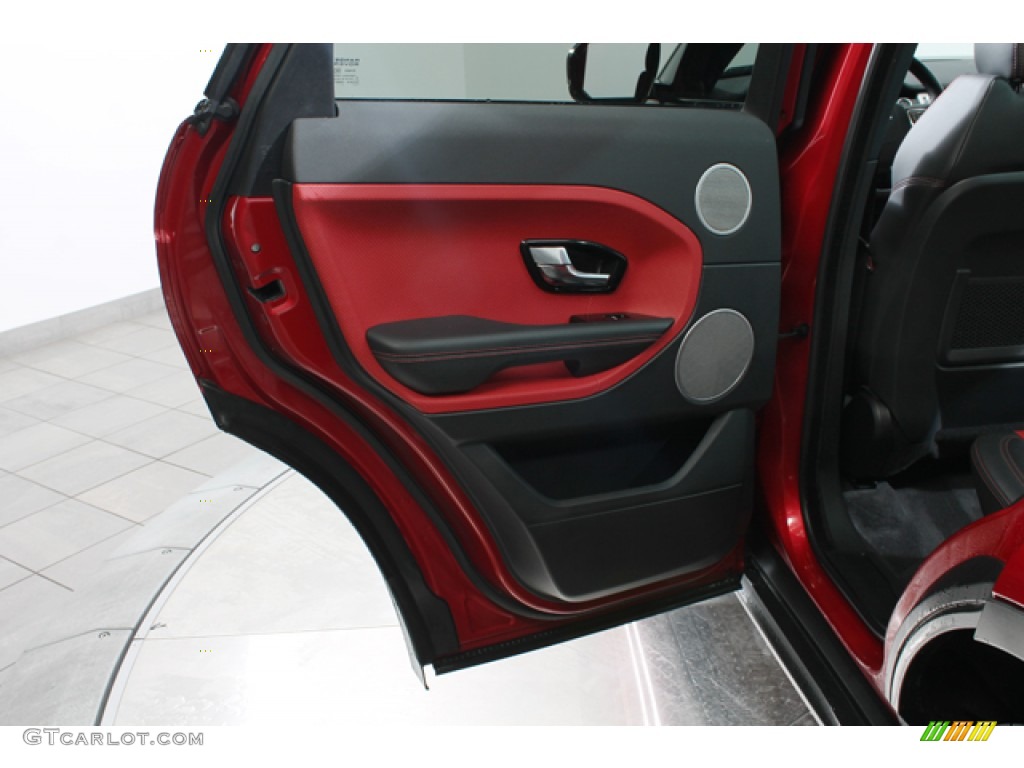 2012 Land Rover Range Rover Evoque Dynamic Dynamic Ebony/Pimento Door Panel Photo #79688662