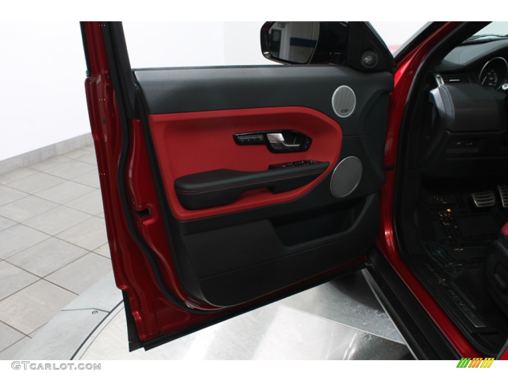 2012 Land Rover Range Rover Evoque Dynamic Dynamic Ebony/Pimento Door Panel Photo #79688680