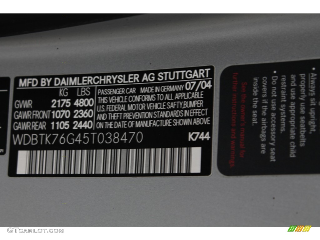 2005 CLK Color Code 744 for Brilliant Silver Metallic Photo #79691008