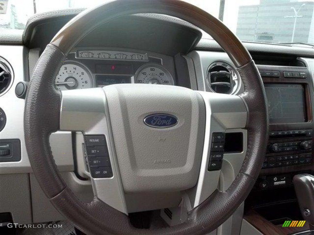 2009 Ford F150 Platinum SuperCrew 4x4 Medium Stone Leather/Sienna Brown Steering Wheel Photo #79695937
