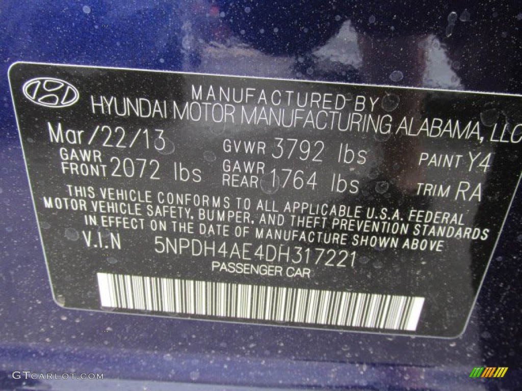 2013 Elantra Limited - Indigo Night / Gray photo #10