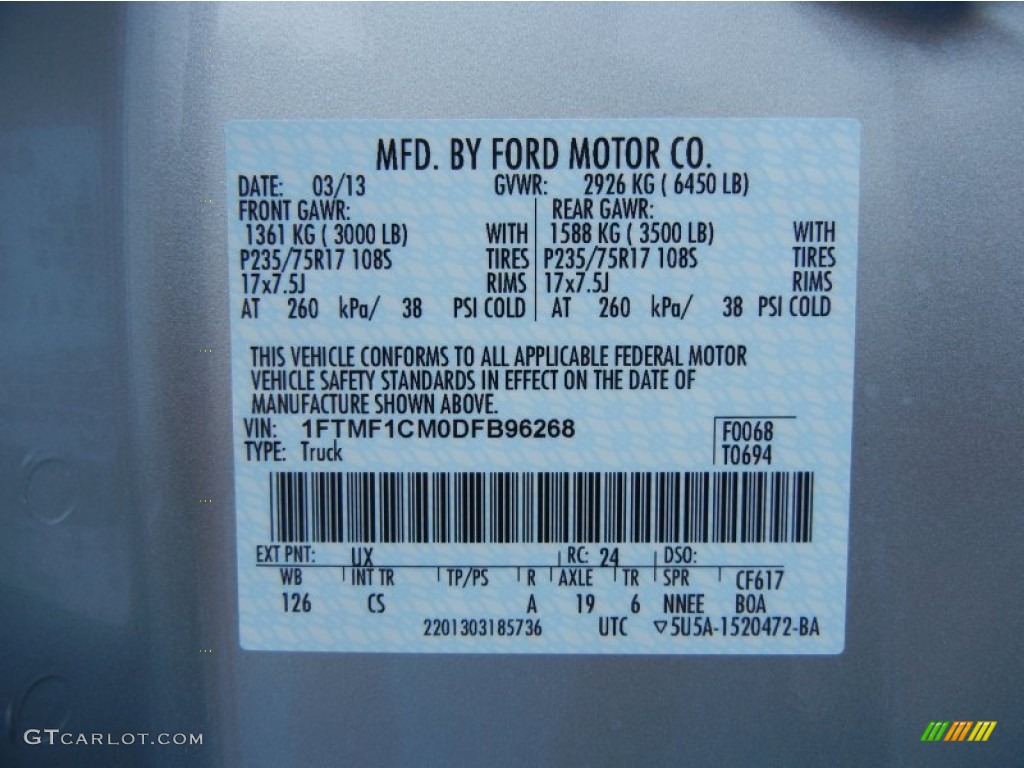 2013 F150 Color Code UX for Ingot Silver Metallic Photo #79704193