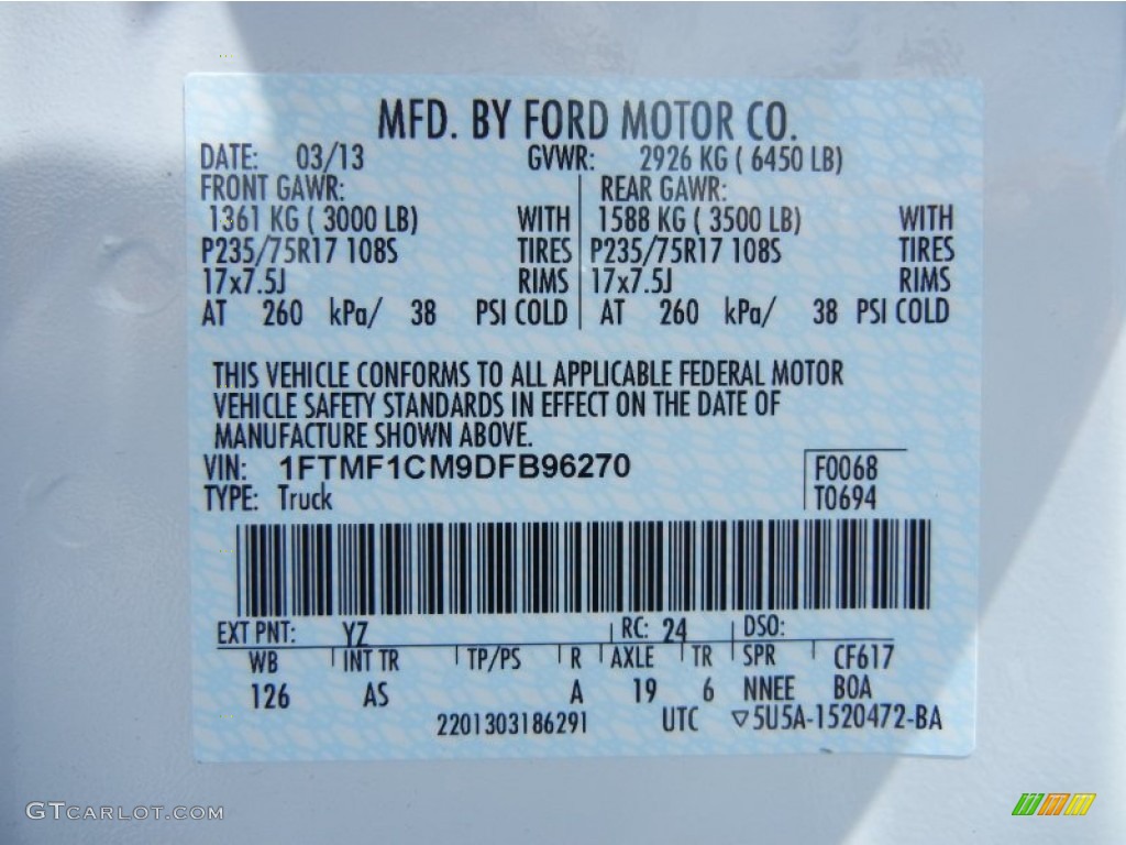 2013 F150 Color Code YZ for Oxford White Photo #79704356