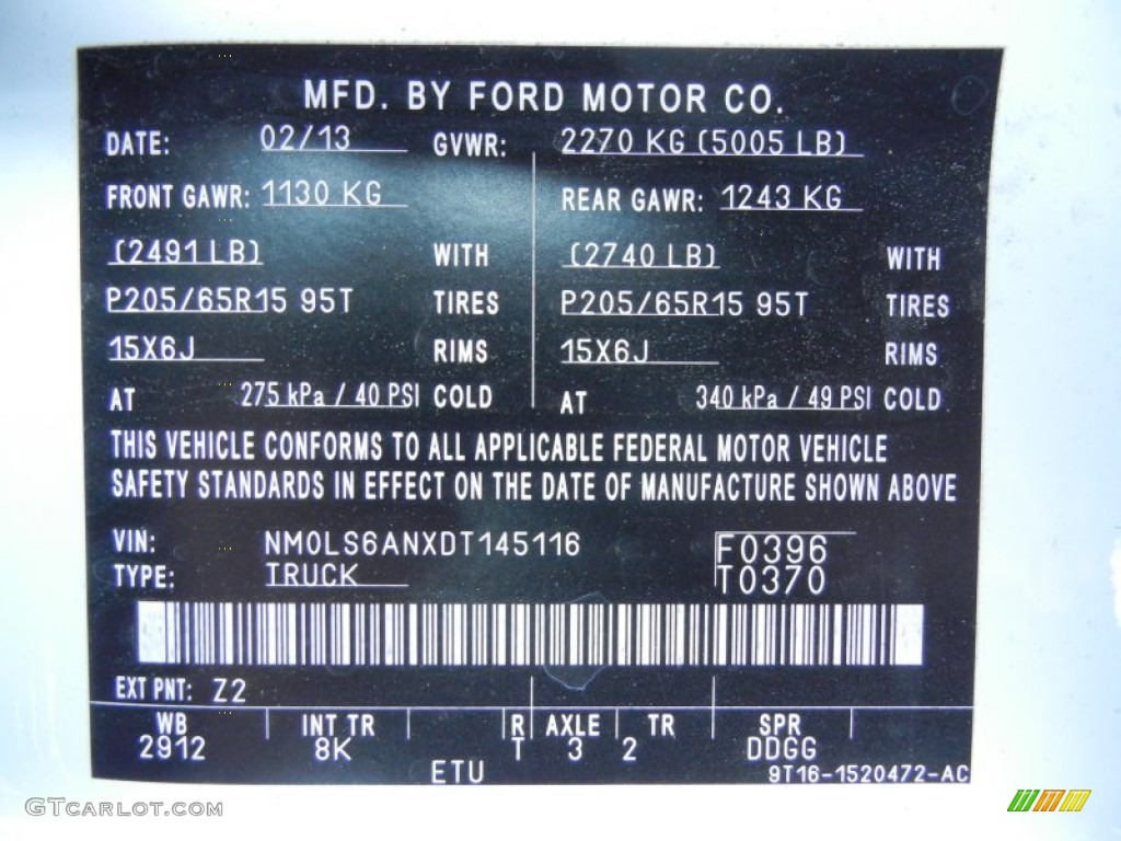 2013 Transit Connect Color Code Z2 for Frozen White Photo #79705795