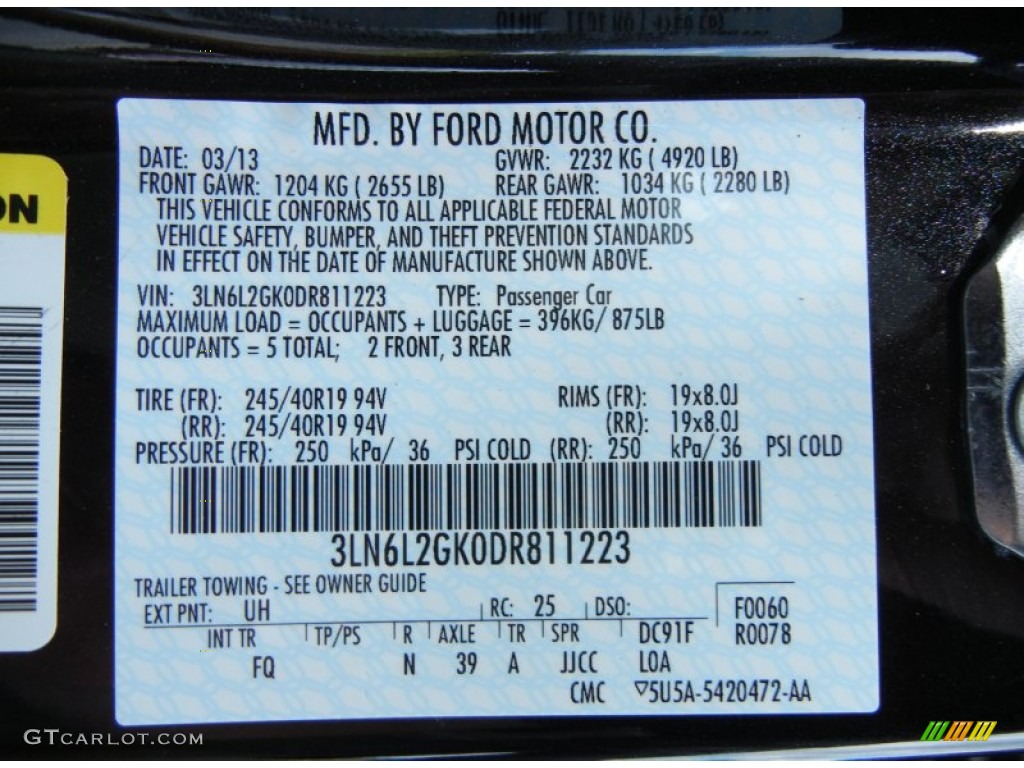 2013 MKZ Color Code UH for Tuxedo Black Photo #79706518