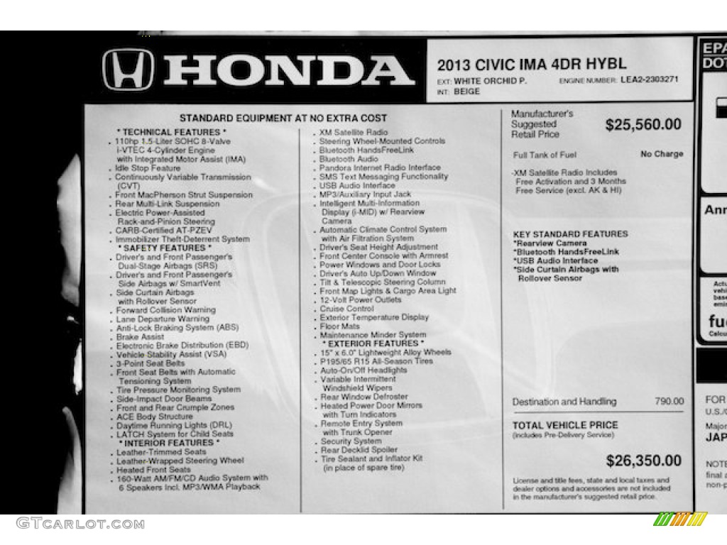 2013 Honda Civic Hybrid-L Sedan Window Sticker Photo #79710385