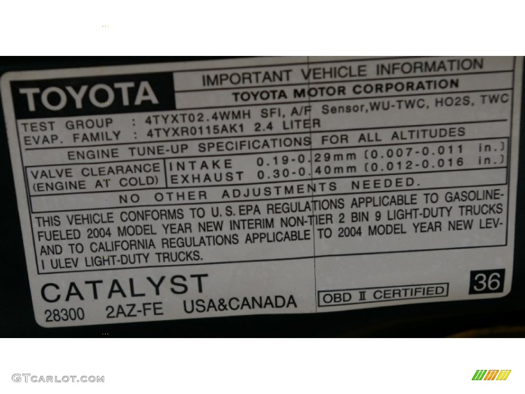 2004 Toyota RAV4 4WD Info Tag Photo #79730576