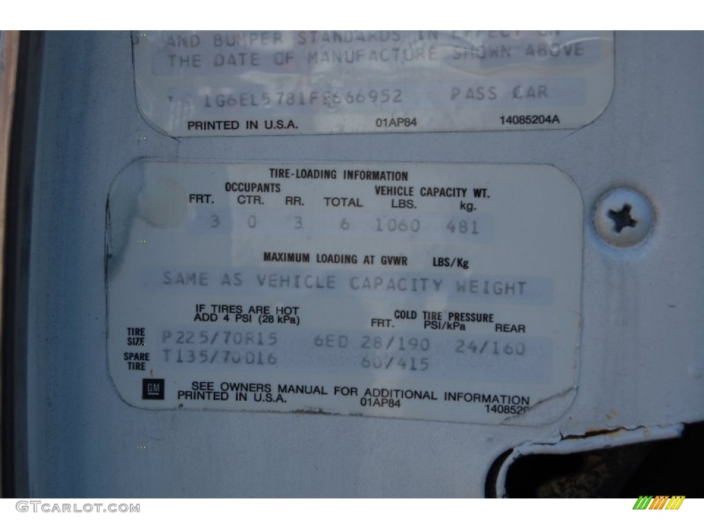 1985 Cadillac Eldorado Biarritz Coupe Info Tag Photos