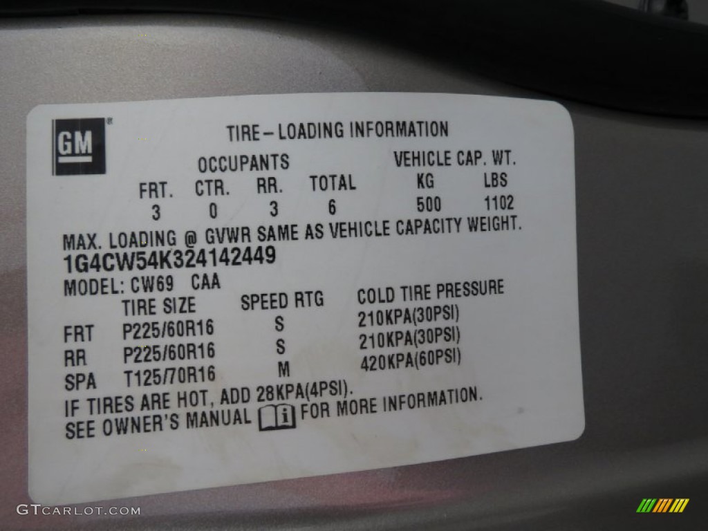 2002 Buick Park Avenue Standard Park Avenue Model Info Tag Photo #79748796